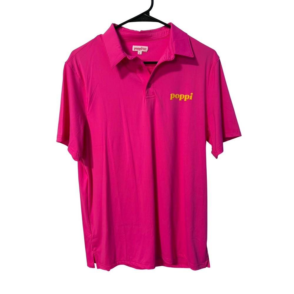 Poppi Polo Shirt Unisex Small Pink Short Sleeve Logo Stretch